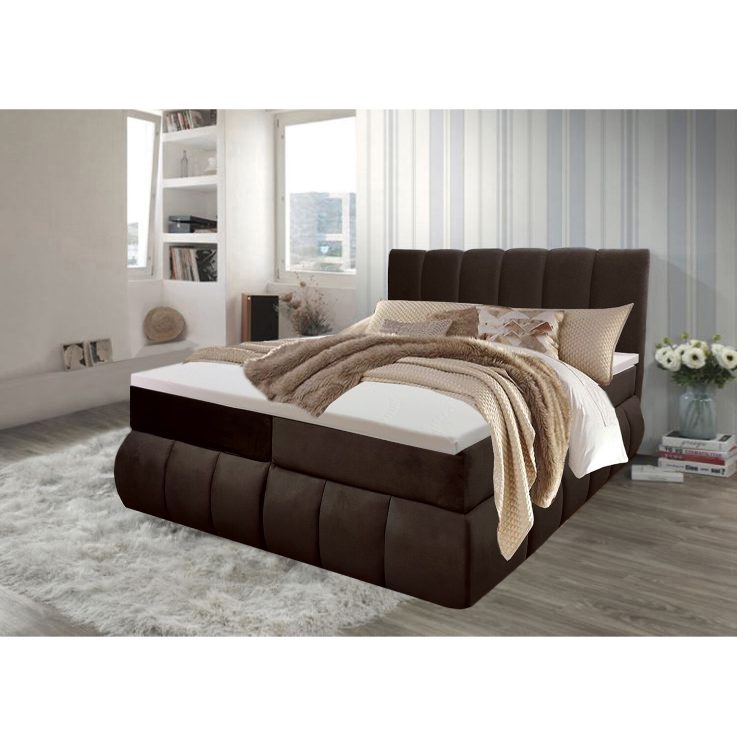 Pat Tapitat Genarom Adelle 02 cu Saltea, Kronos 6 Maro, 160 x 200 cm